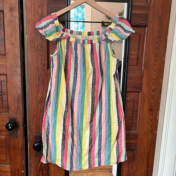 J. Crew Factory Rainbow Multi Vertical Striped Off The Shoulder Dress size 8 - Picture 2 of 4
